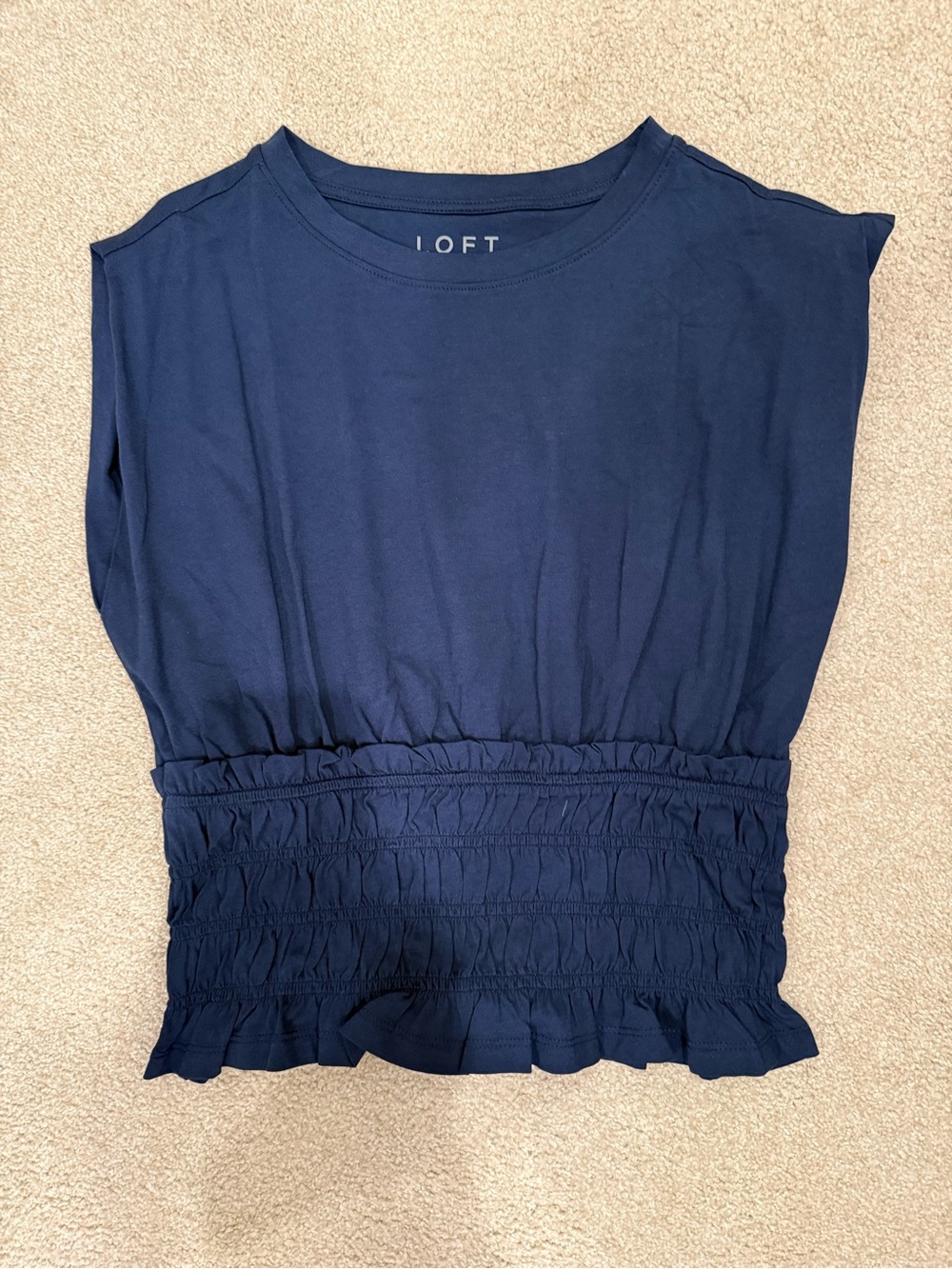LOFT Navy Smocked-Waist Tank Top